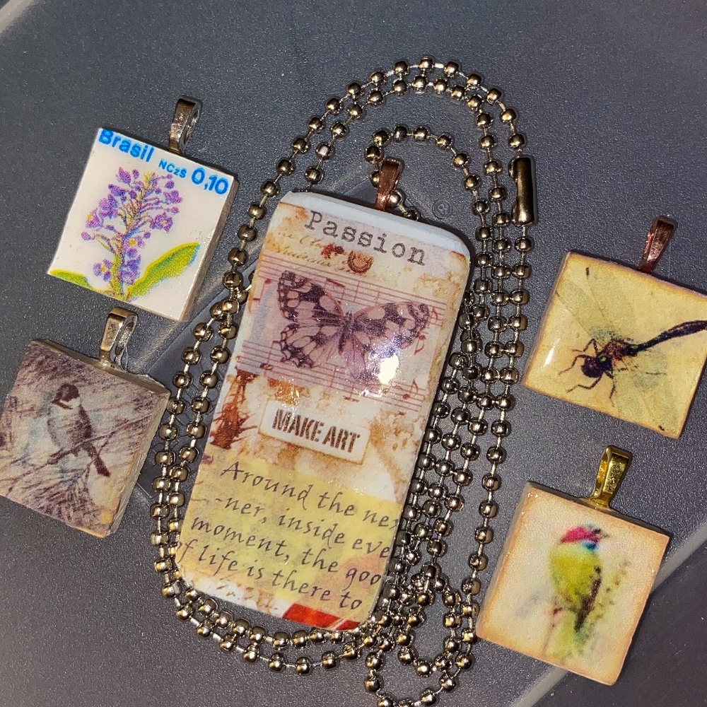 Handmade Nature Inspired Domino and Scrabble Tile Necklace Set